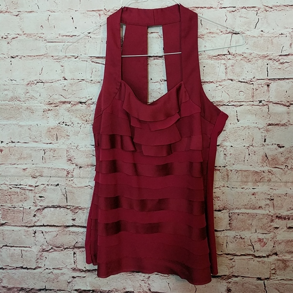 White house black market Small red ruffled blouse